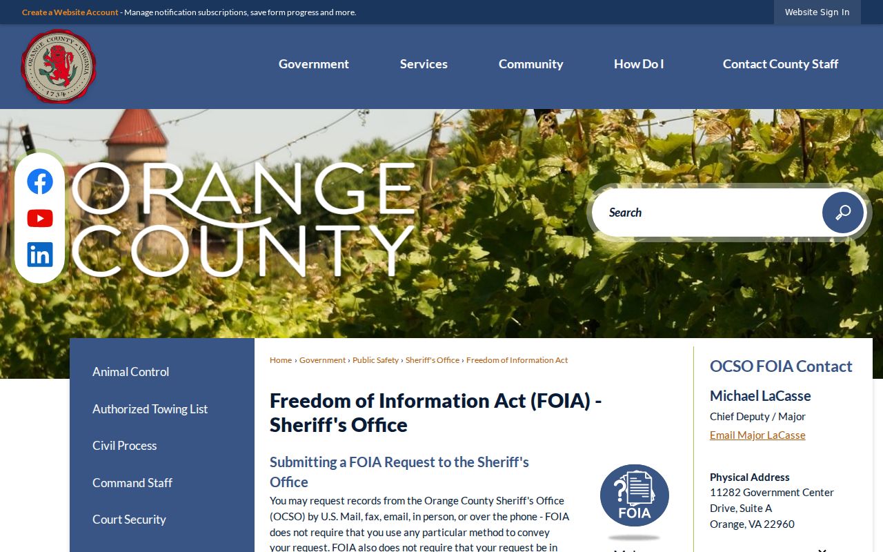 Orange County arrest history sheriff FOIA request guidance