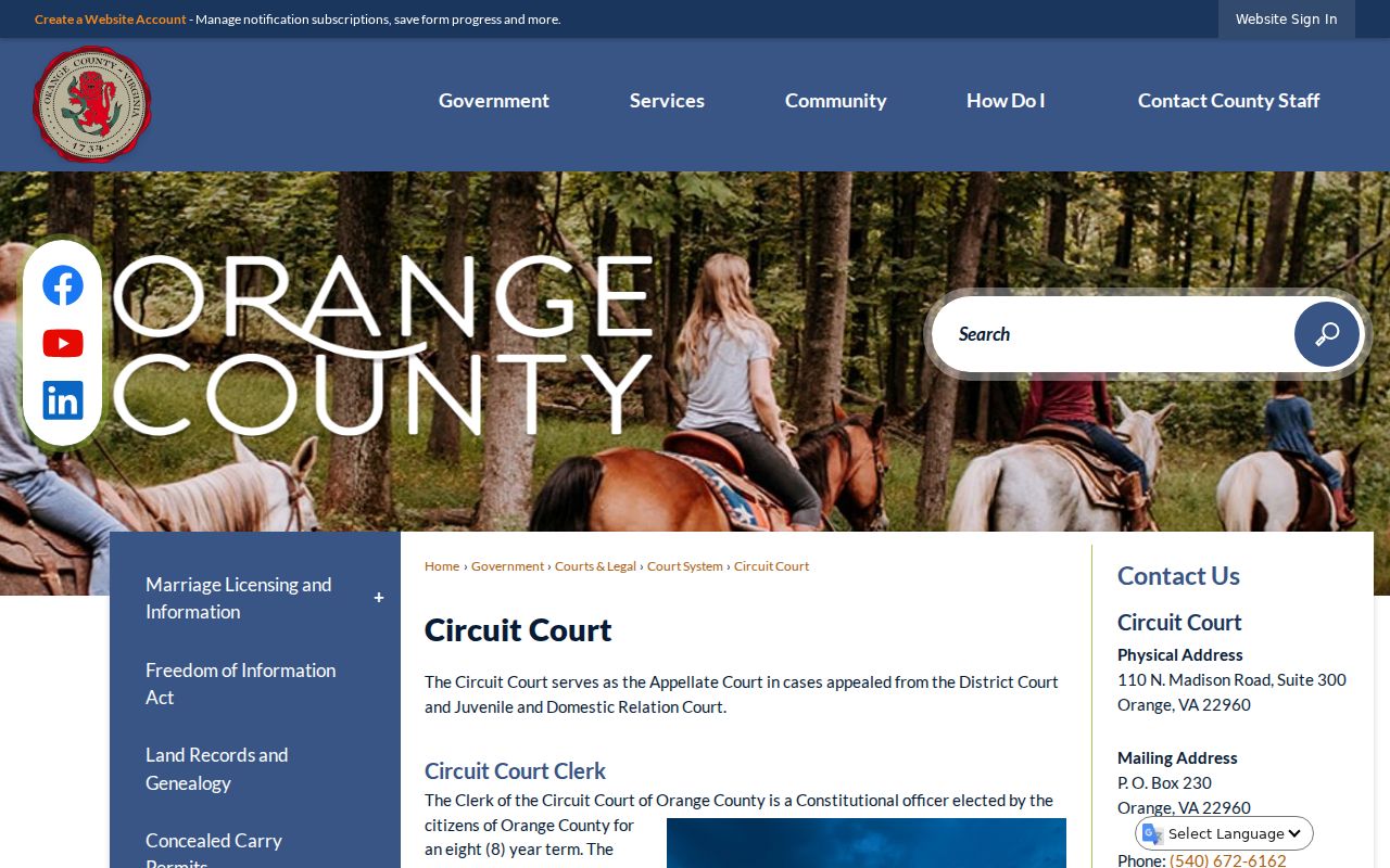 Orange County criminal case records Circuit Court clerk page