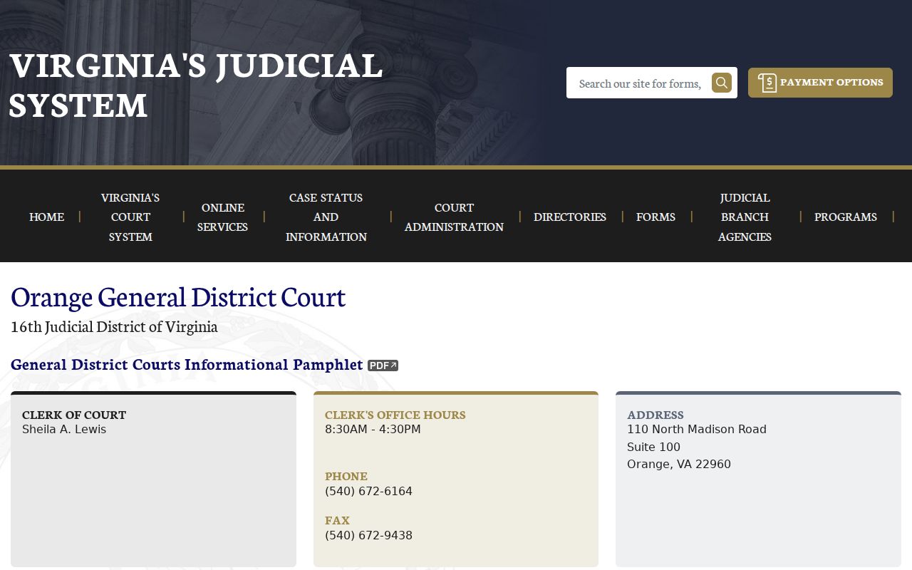 Orange County criminal court calendar and General District directory