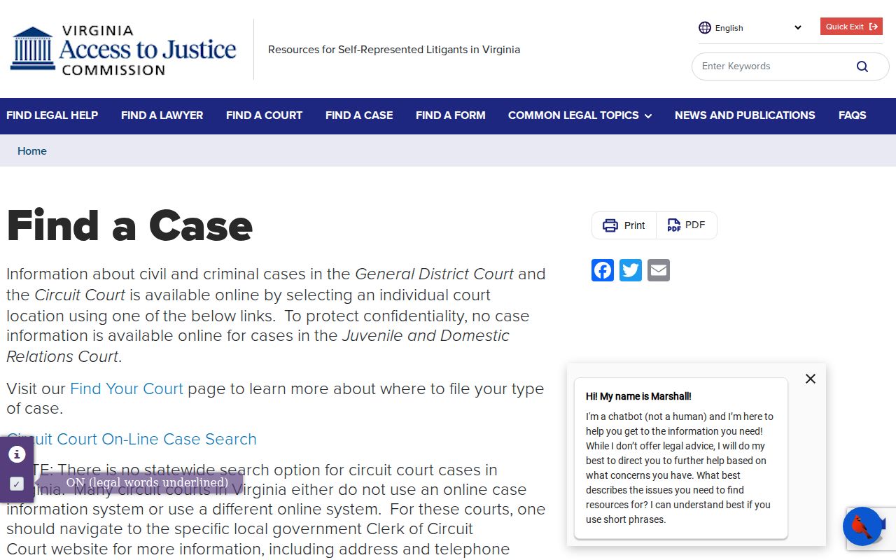 Orange County court case search guidance from Virginia Judiciary