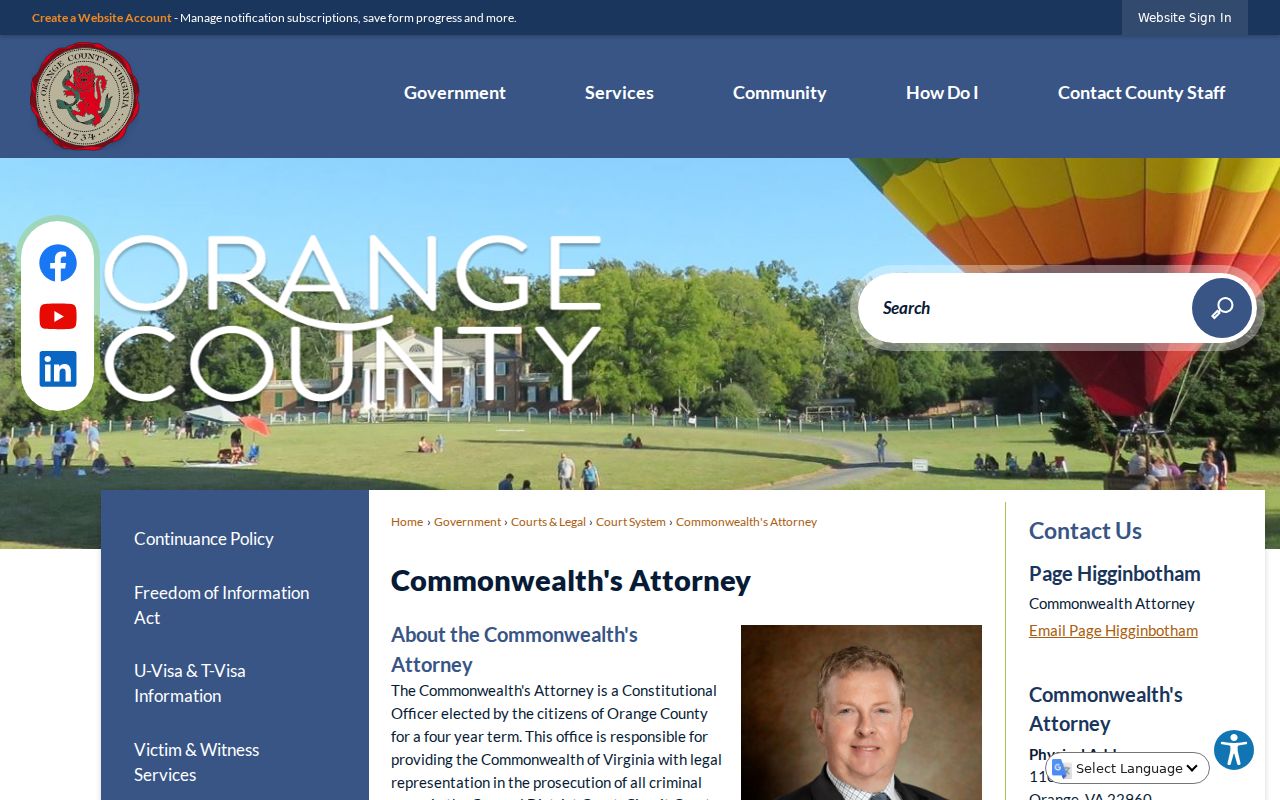 Orange County Commonwealth's Attorney official office page