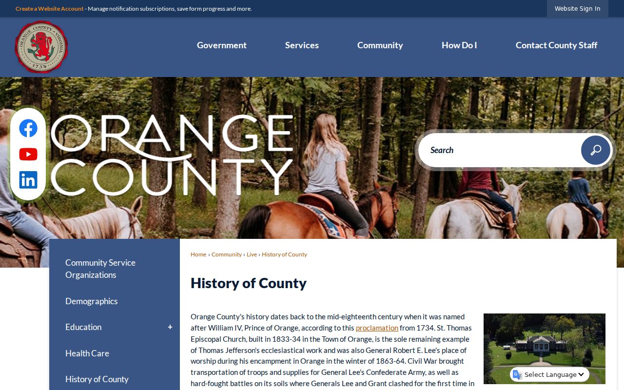 Official Orange County Virginia history page