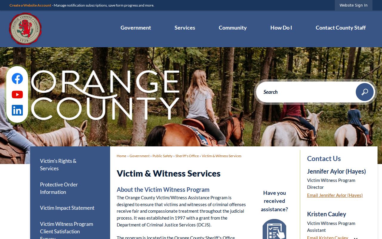 Orange County Victim Witness Services official information page