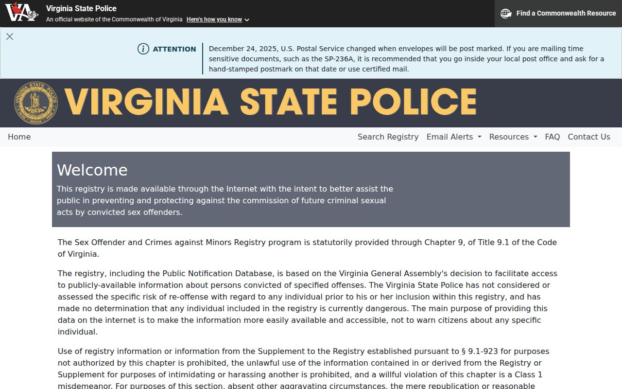 Orange County sex offender check through the Virginia registry